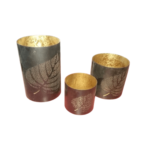 IRON CANDLE VOTIVE SET OF 3 (BLACK & GOLD)